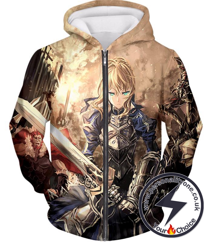 Fate Stay Night Fate Saber Altria Pendragon Battlefield Action Zip Up Hoodie